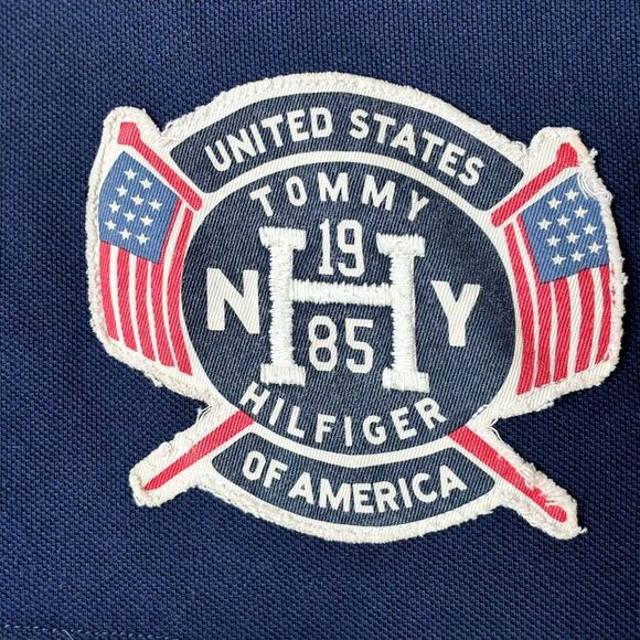 Tommy Hilfiger Shirt Spell Out Embroidered Collared Polo American Flag USA Med - Picture 3 of 6